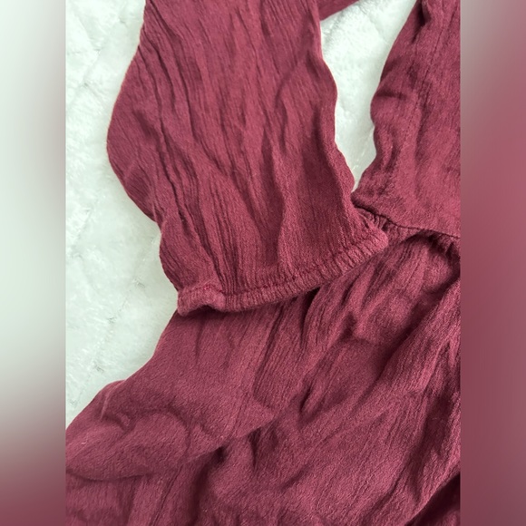 American Eagle Outfitters Burgundy Peplum Embroidered Top with Tassels - Picture 5 of 11